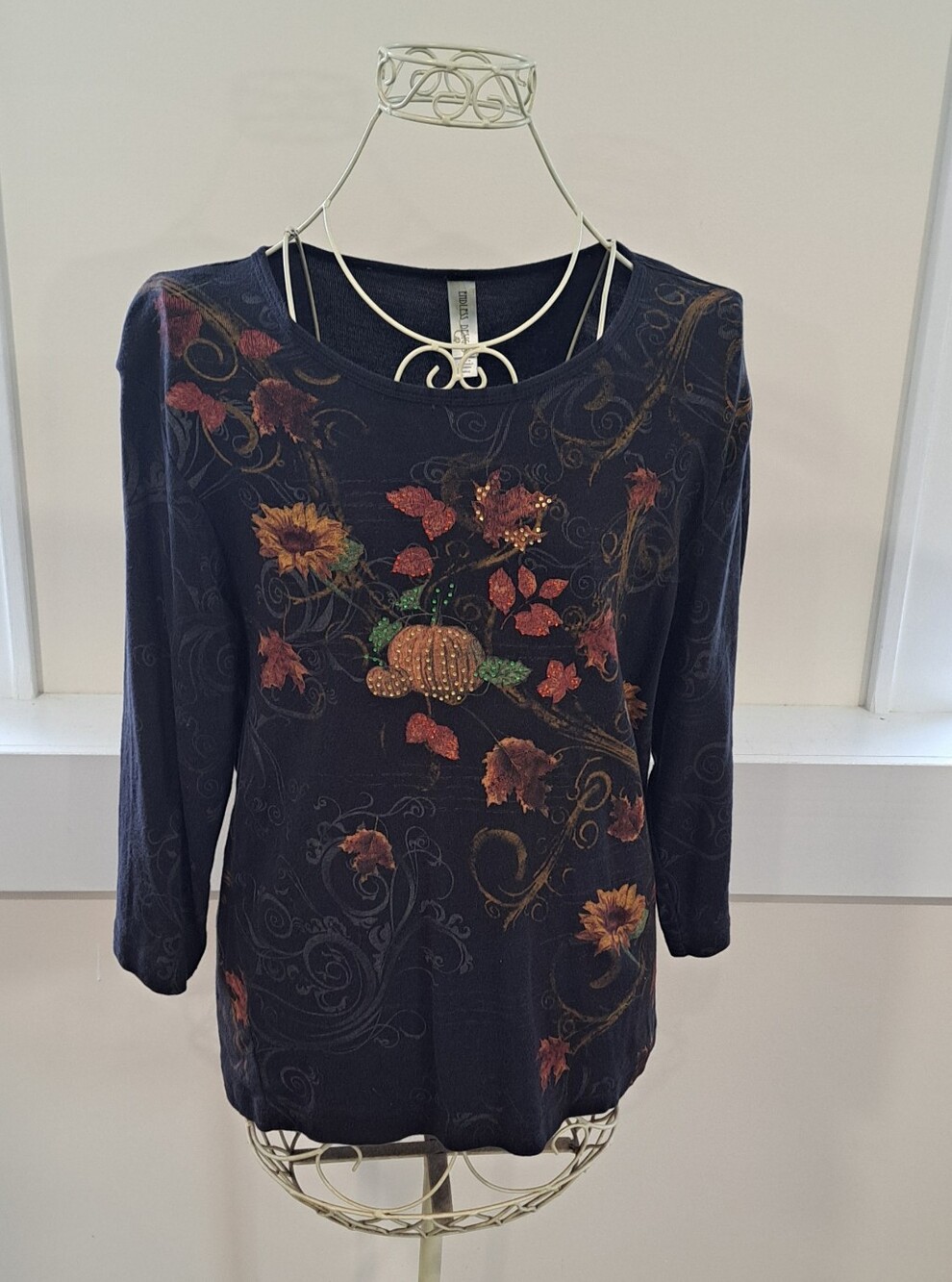 Vtg. 90s Mom Endless Designs Embellished Fall Halloween Witchy Boho Top Large.